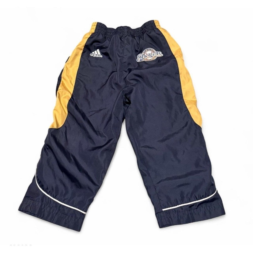 Vintage Adidas Milwaukee Brewers Youth 24 Month Windbreaker Pants MLB Navy Gold